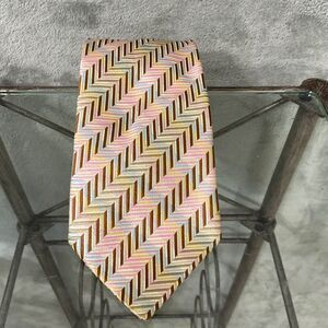 JOHN W Nordstrom Silk Repp Tie Necktie MADE IN ITALY PINK BROWN STRIPES